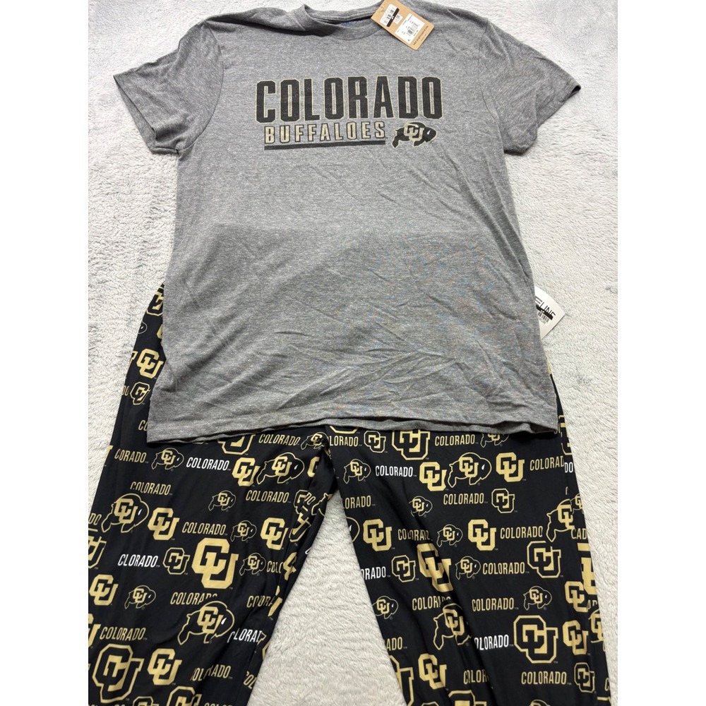 NCAA Colorado Buffaloes Mens Pajama Set Gray T-Shirt & Black Knit Pants Large